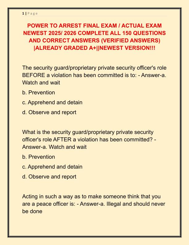 POWER TO ARREST FINAL EXAM