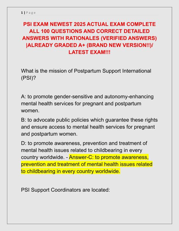 PSI EXAM NEWEST 2025 ACTUAL EXAM COMPLETE ALL 100 QUESTIONS AND CORRECT DETAILED ANSWERS WITH RATIONALE1