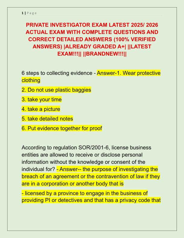 PRIVATE INVESTIGATOR EXAM LATEST 2025