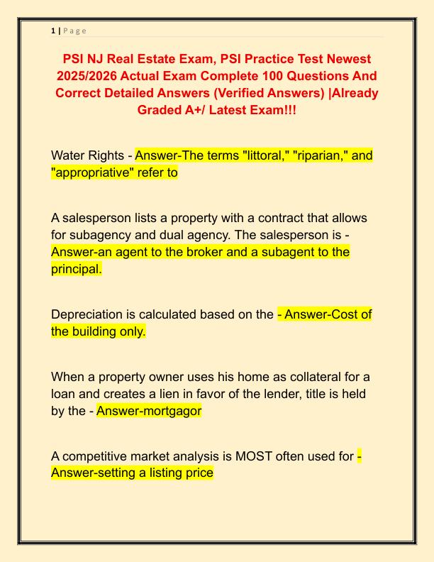 PSI NJ Real Estate Exam