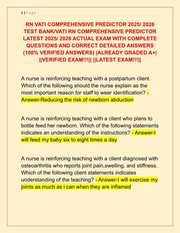 RN VATI COMPREHENSIVE PREDICTOR 2025