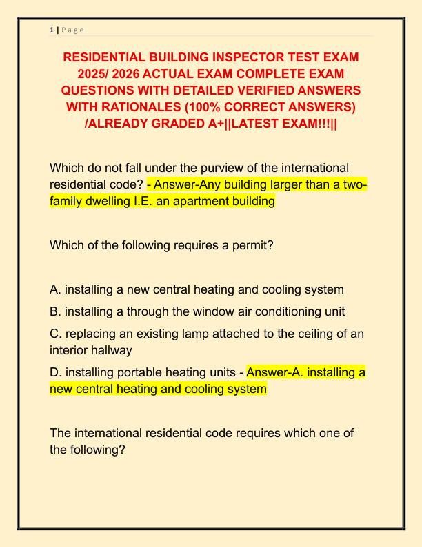 RESIDENTIAL BUILDING INSPECTOR TEST EXAM 2025