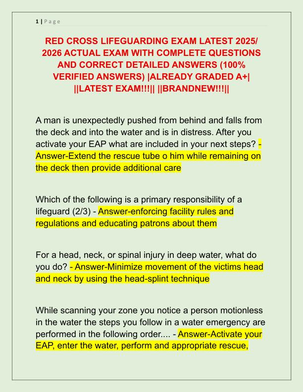 RED CROSS LIFEGUARDING EXAM LATEST 2025