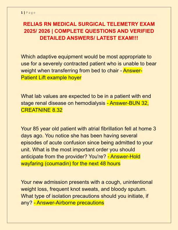 RELIAS RN MEDICAL SURGICAL TELEMETRY EXAM 2025