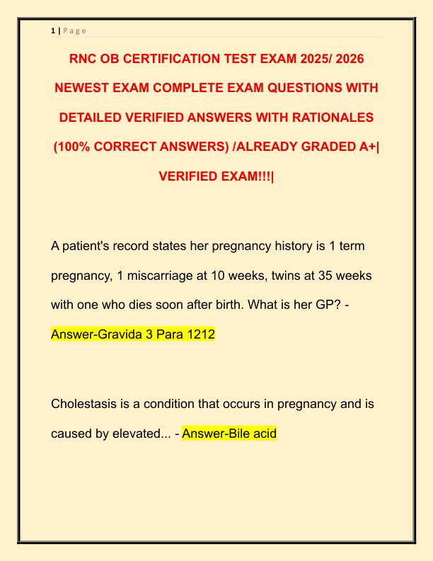 RNC OB CERTIFICATION TEST EXAM 2025