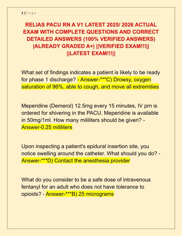 RELIAS PACU RN A V1 LATEST 2025
