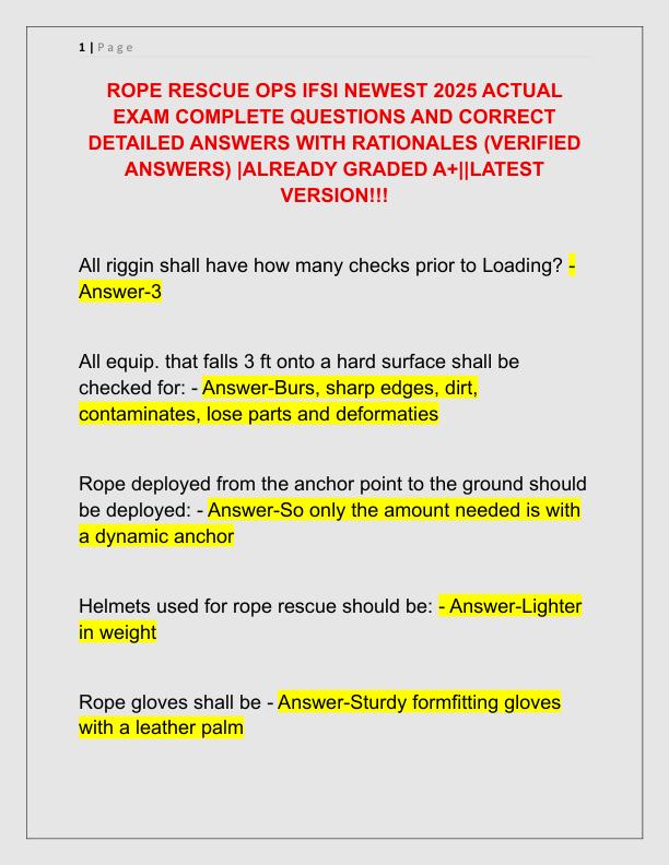 ROPE RESCUE OPS IFSI NEWEST 2025 ACTUAL EXAM COMPLETE QUESTIONS AND CORRECT DETAILED ANSWERS WITH RATIONALES