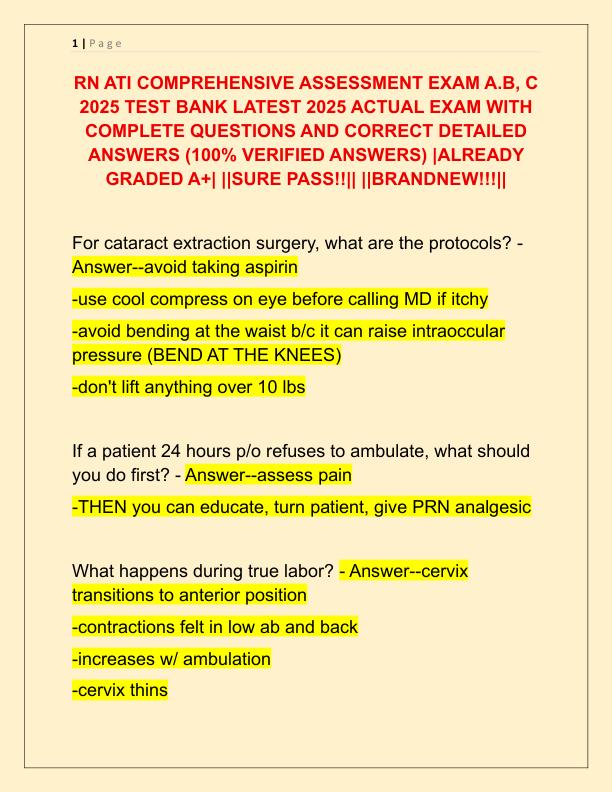 RN ATI COMPREHENSIVE ASSESSMENT EXAM A