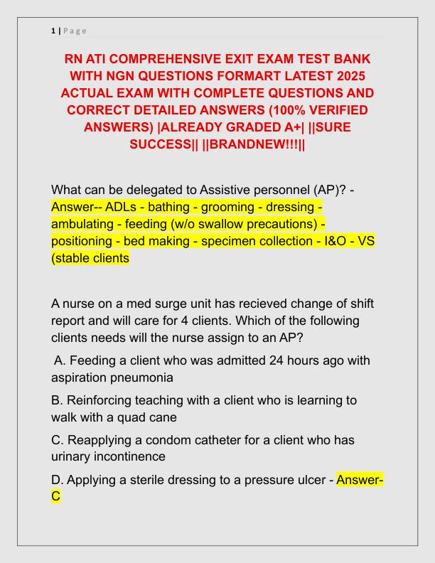RN ATI COMPREHENSIVE EXIT EXAM TEST BANK WITH NGN QUESTIONS FORMART LATEST 2025 ACTUAL EXAM WITH COMPLETE QUESTIONS AND CORRECT DETAILED ANSWERS