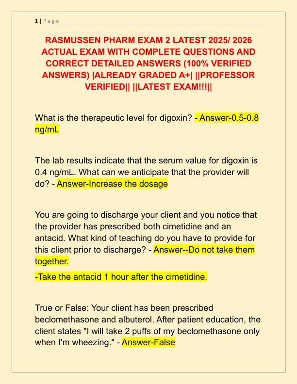 RASMUSSEN PHARM EXAM 2 LATEST 2025