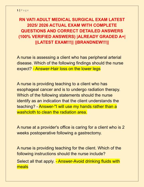 RN VATI ADULT MEDICAL SURGICAL EXAM LATEST 2025