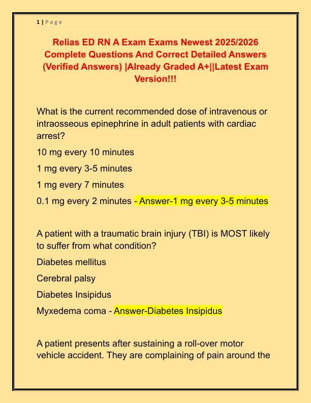 Relias ED RN A Exam Exams Newest 2025