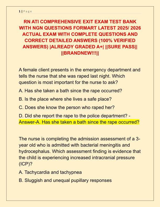 RN ATI COMPREHENSIVE EXIT EXAM TEST BANK WITH NGN QUESTIONS FORMART LATEST 2025