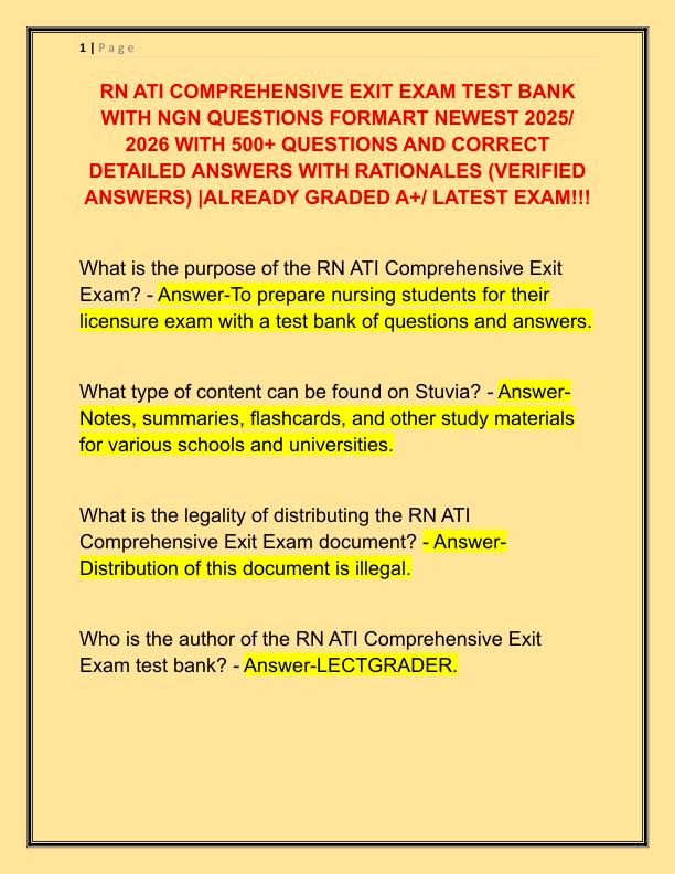 RN ATI COMPREHENSIVE EXIT EXAM TEST BANK WITH NGN QUESTIONS FORMART NEWEST 2025