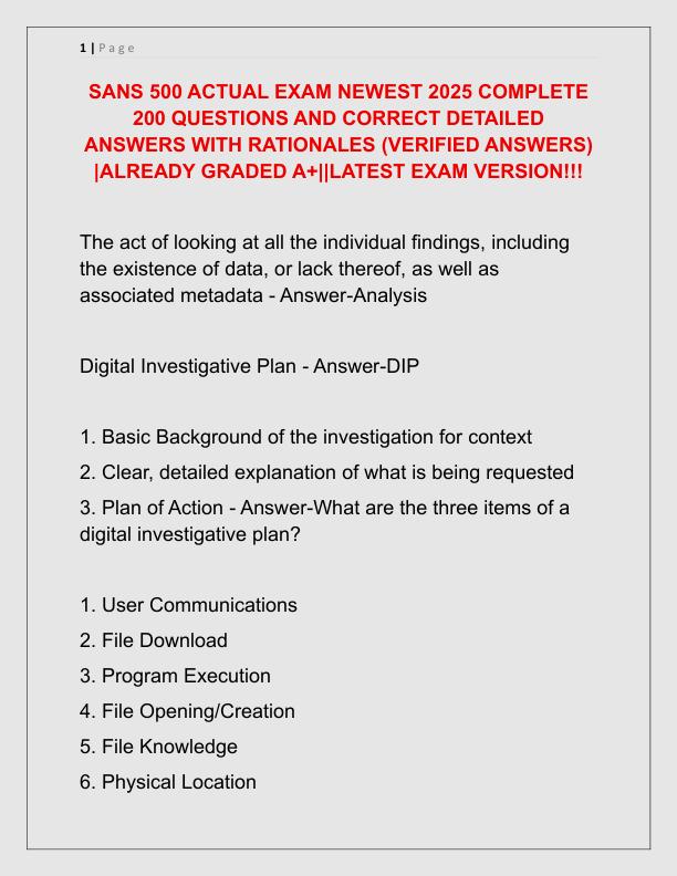 SANS 500 ACTUAL EXAM NEWEST 2025 COMPLETE 200 QUESTIONS AND CORRECT DETAILED ANSWERS WITH RATIONALES
