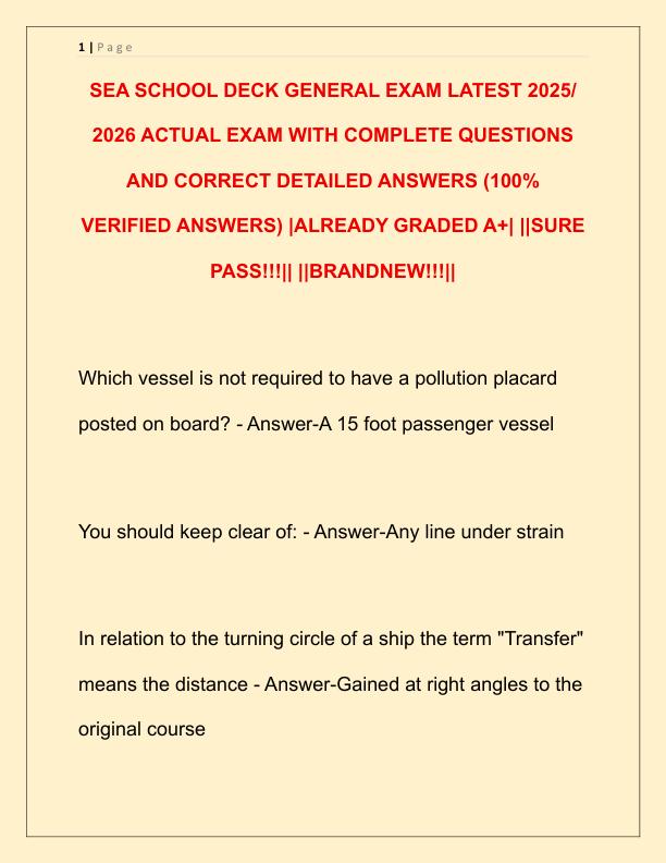 SEA SCHOOL DECK GENERAL EXAM LATEST 2025