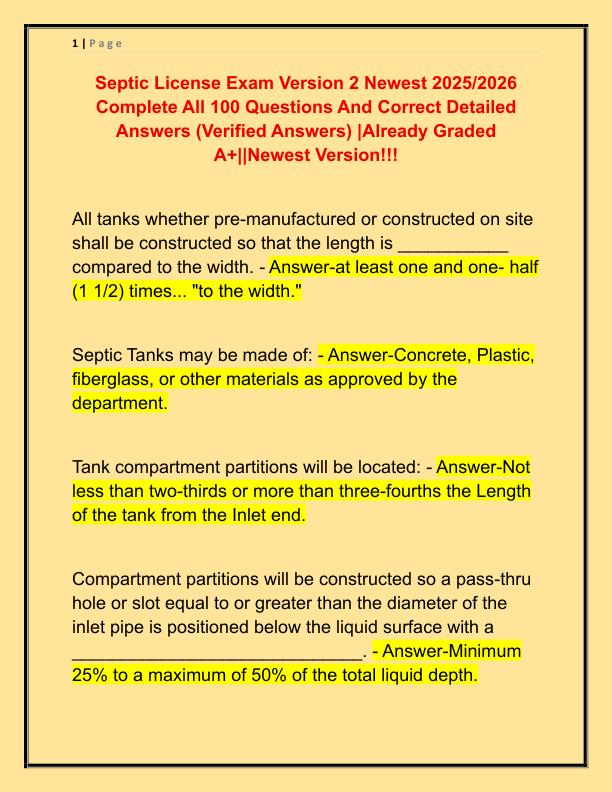 Septic License Exam Version 2 Newest 2025