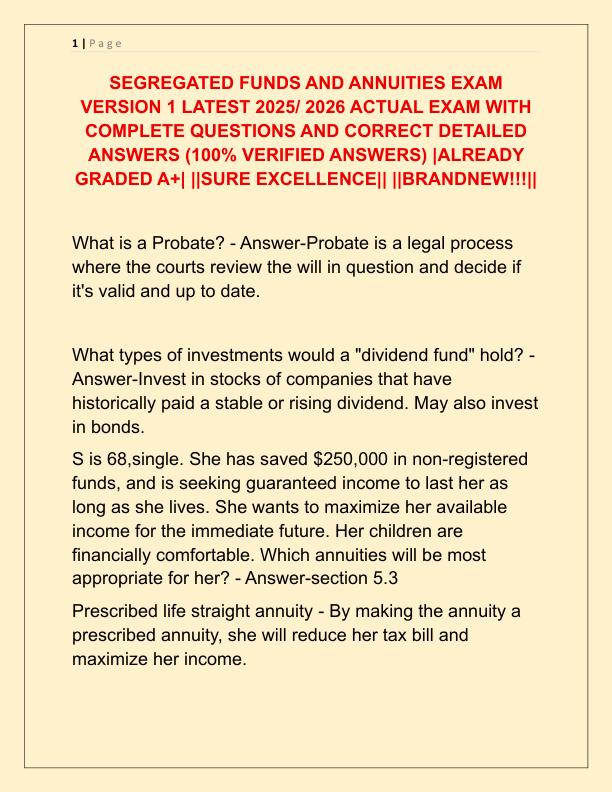 SEGREGATED FUNDS AND ANNUITIES EXAM VERSION 1 LATEST 2025