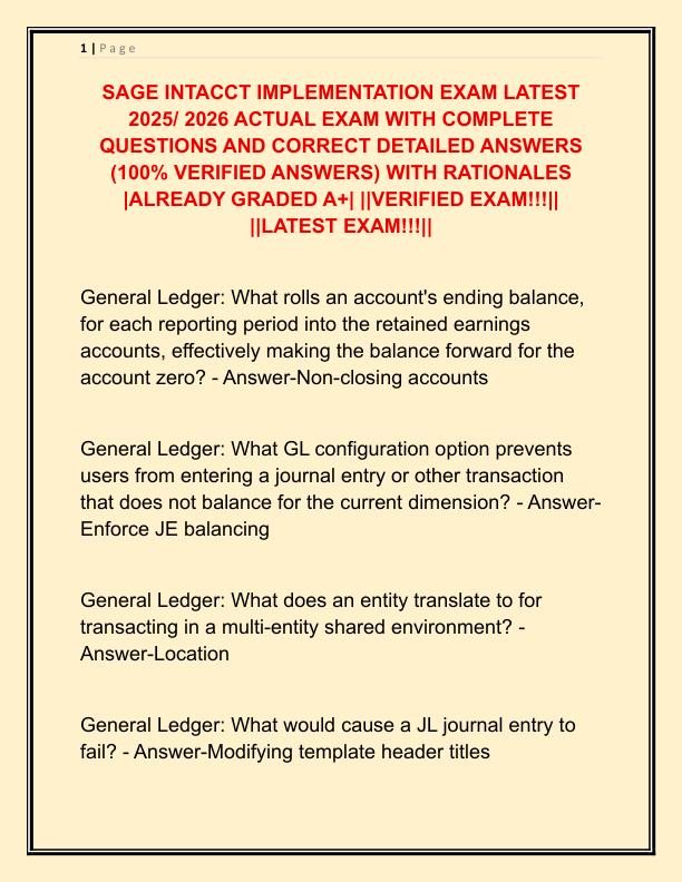 SAGE INTACCT IMPLEMENTATION EXAM LATEST 2025