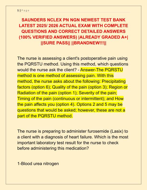 SAUNDERS NCLEX PN NGN NEWEST TEST BANK LATEST 2025