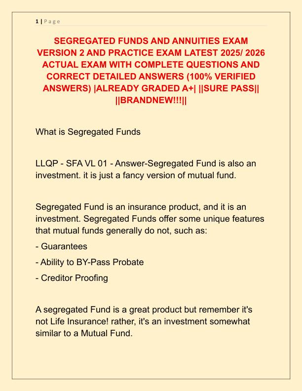 SEGREGATED FUNDS AND ANNUITIES EXAM VERSION 2 AND PRACTICE EXAM LATEST 2025