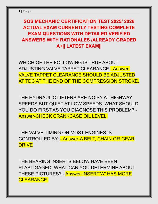 SOS MECHANIC CERTIFICATION TEST 2025