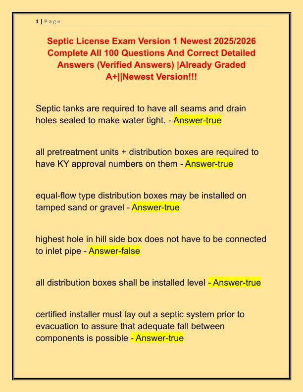 Septic License Exam Version 1 Newest 2025