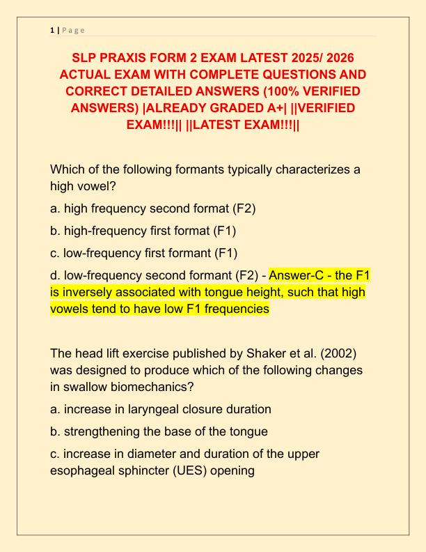 SLP PRAXIS FORM 2 EXAM LATEST 2025