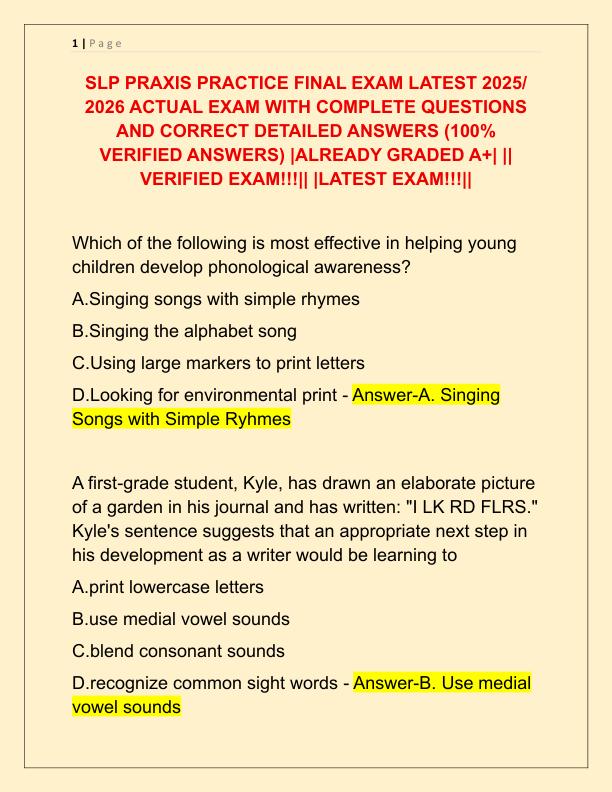 SLP PRAXIS PRACTICE FINAL EXAM LATEST 2025