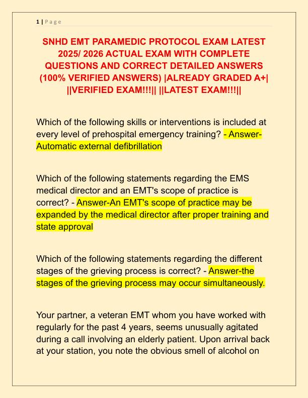 SNHD EMT PARAMEDIC PROTOCOL EXAM LATEST 2025