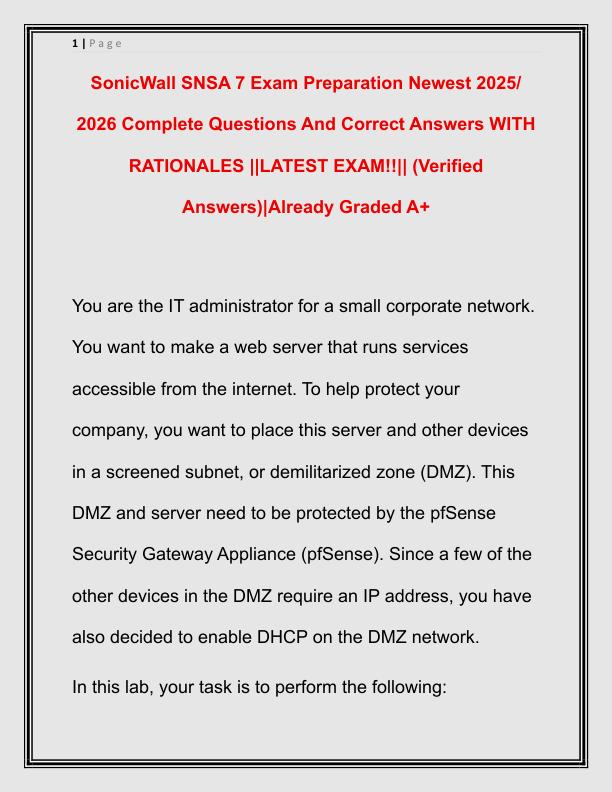 SonicWall SNSA 7 Exam Preparation Newest 2025