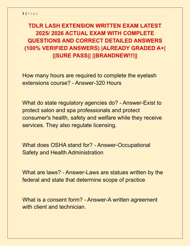 TDLR LASH EXTENSION WRITTEN EXAM LATEST 2025