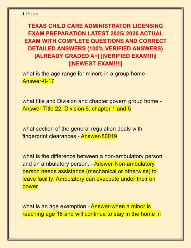 TEXAS CHILD CARE ADMINISTRATOR LICENSING EXAM PREPARATION LATEST 2025