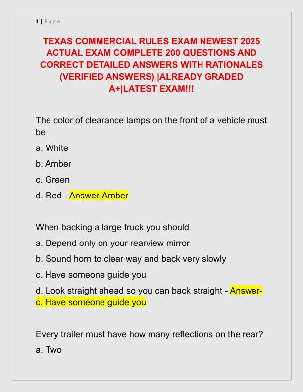TEXAS COMMERCIAL RULES EXAM NEWEST 2025 ACTUAL EXAM COMPLETE 200 QUESTIONS AND CORRECT DETAILED ANSWERS WITH RATIONALES