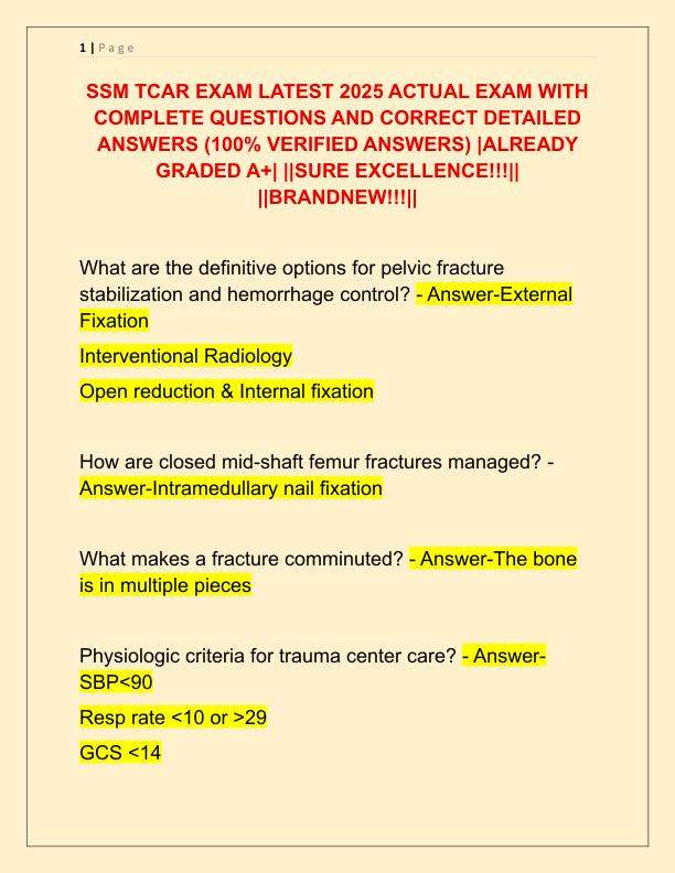 SSM TCAR EXAM LATEST 2025 ACTUAL EXAM WITH COMPLETE QUESTIONS AND CORRECT DETAILED ANSWERS