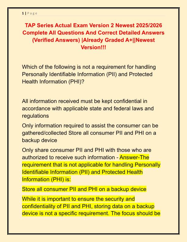 TAP Series Actual Exam Version 2 Newest 2025