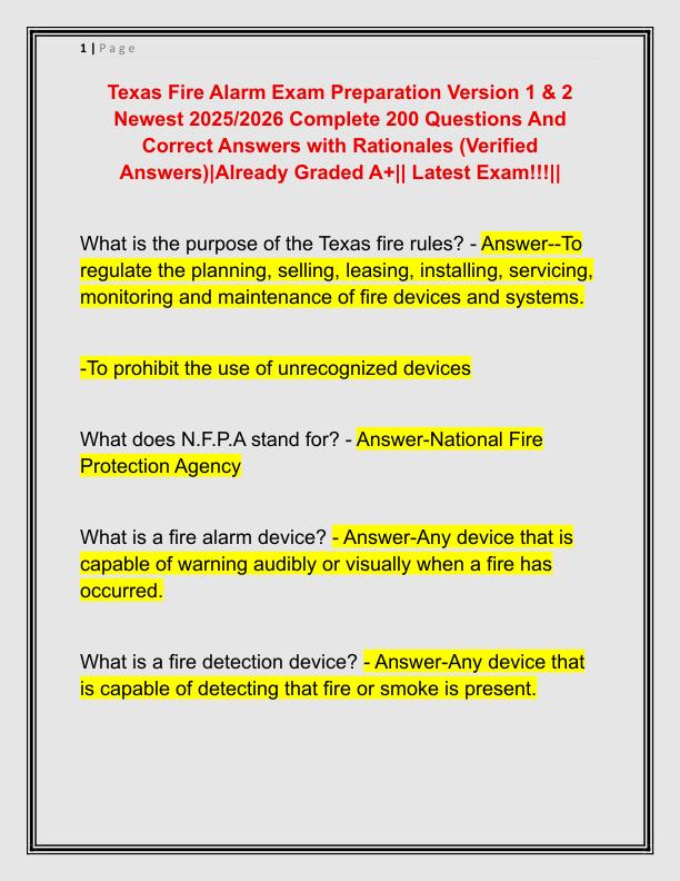 Texas Fire Alarm Exam Preparation Version 1