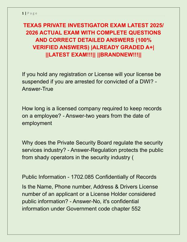 TEXAS PRIVATE INVESTIGATOR EXAM LATEST 2025