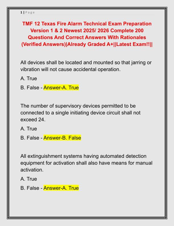 TMF 12 Texas Fire Alarm Technical Exam Preparation Version 1