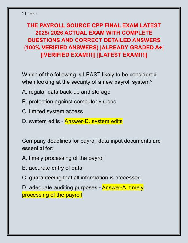THE PAYROLL SOURCE CPP FINAL EXAM LATEST 2025