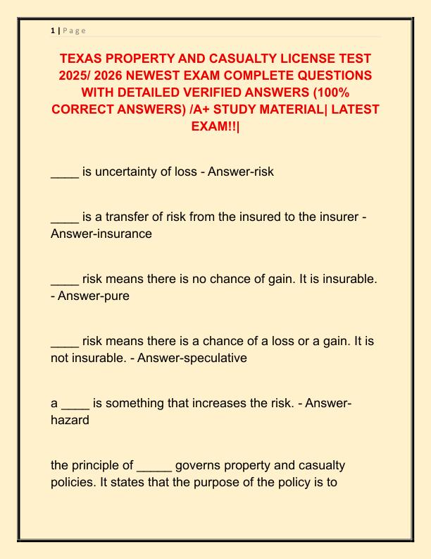 TEXAS PROPERTY AND CASUALTY LICENSE TEST 2025