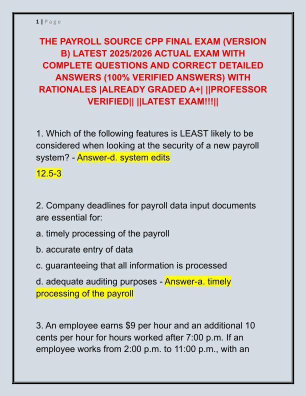 THE PAYROLL SOURCE CPP FINAL EXAM
