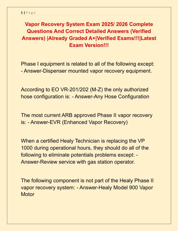 Vapor Recovery System Exam 2025