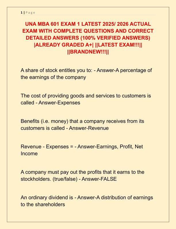 UNA MBA 601 EXAM 1 LATEST 2025