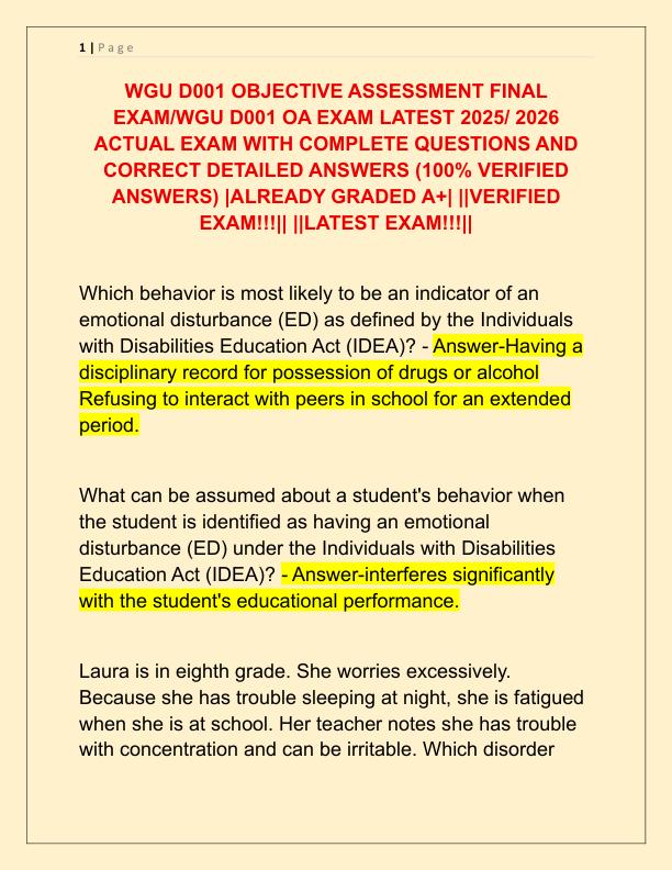 WGU D001 OBJECTIVE ASSESSMENT FINAL EXAM