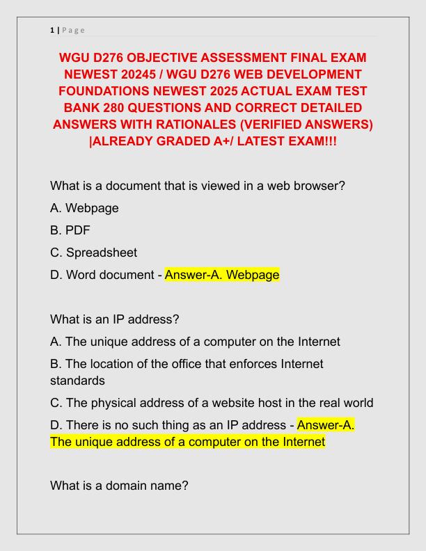 WGU D276 OBJECTIVE ASSESSMENT FINAL EXAM NEWEST 20245