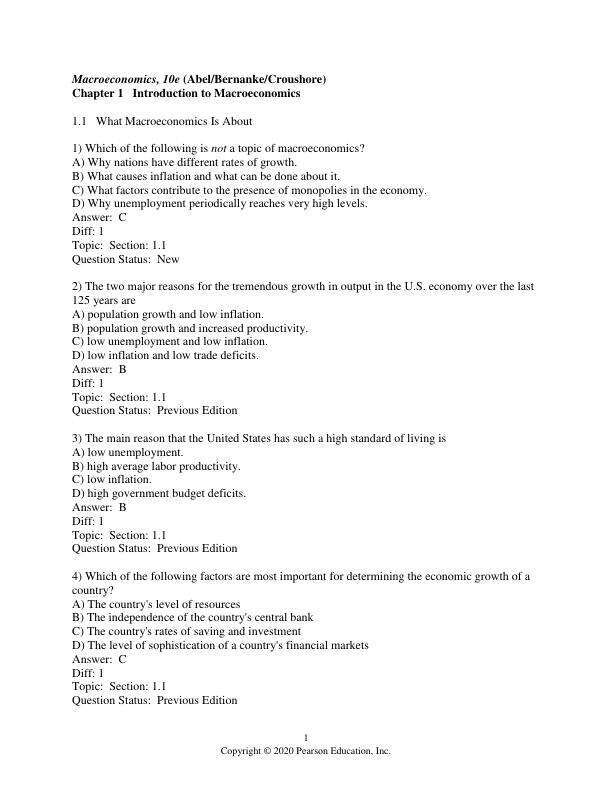 Test Bank For Macroeconomics,10th Edition by Andrew B. Abel, Ben S. Bernanke, Dean Croushore Chapter 1-15