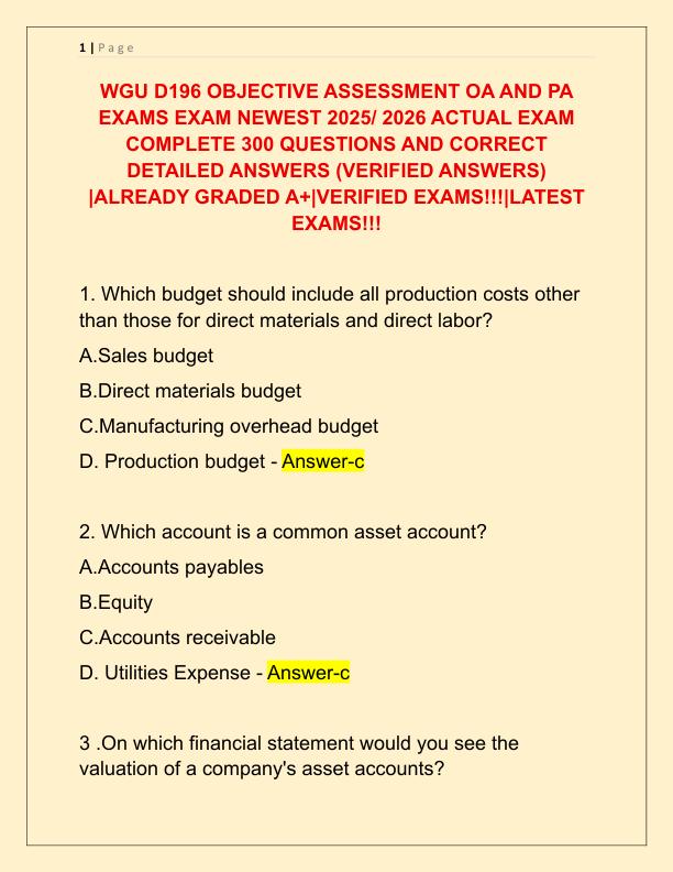 WGU D196 OBJECTIVE ASSESSMENT OA AND PA EXAMS EXAM NEWEST 2025