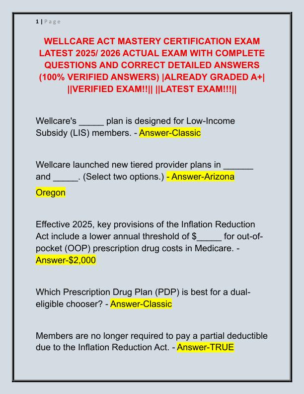 WELLCARE ACT MASTERY CERTIFICATION EXAM LATEST 2025