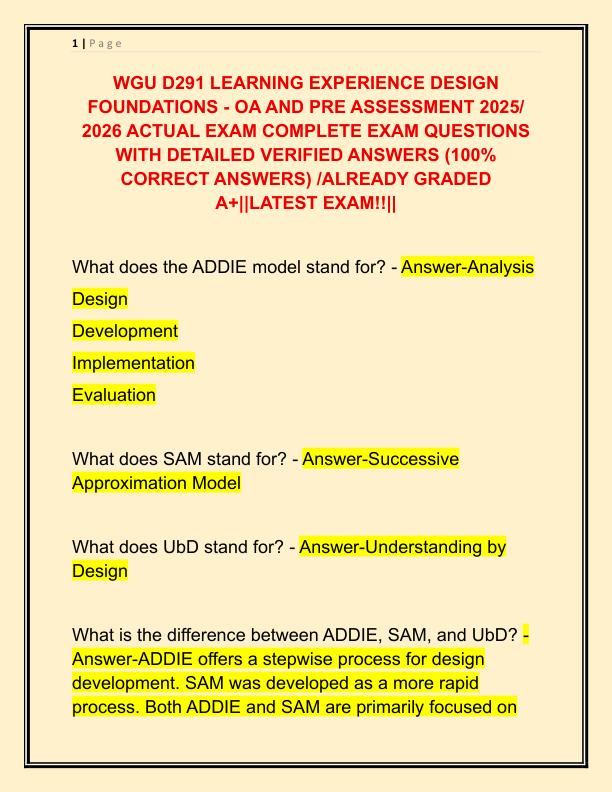 WGU D291 LEARNING EXPERIENCE DESIGN FOUNDATIONS